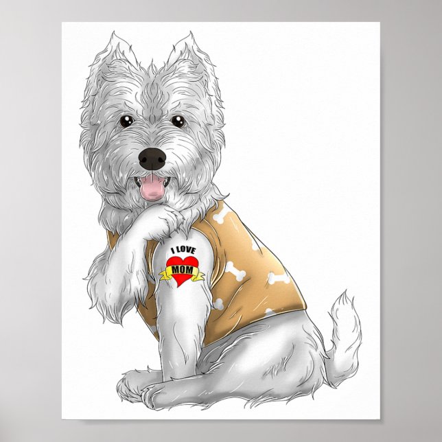 Affiche Westie I Love Maman Tattoo Chien Chemise Drôle Mèr (Devant)
