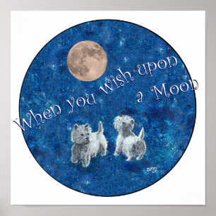 Affiche Westies faisant un vœu sur la Lune