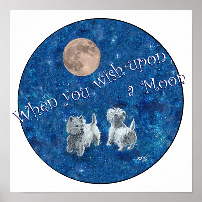 Affiche Westies faisant un vœu sur la Lune (Devant)