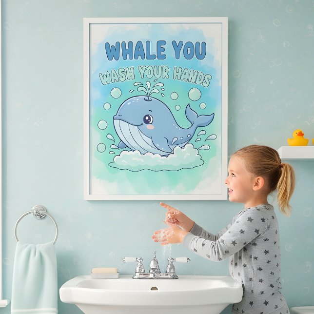 Affiche Whale You Wash Your Hands Kids Bathroom Wall Art (Créateur téléchargé)