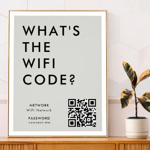 Affiche What's the WiFi Code? Wifi Network QR Code Gray