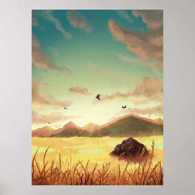Affiche Wheat fields at sunrise (Devant)