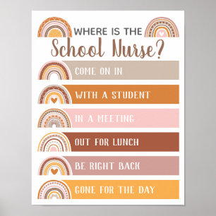 Affiche Where is School Nurse Office Door Sign Rainbow