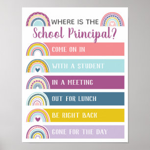 Affiche Where is School Principal Office Door Sign Rainbow