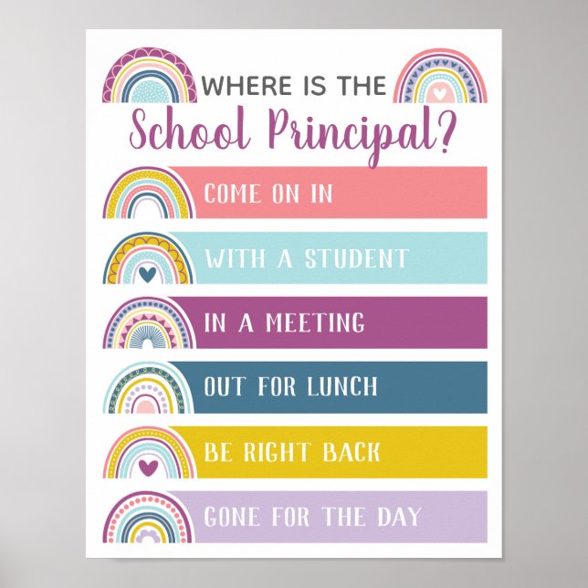 Affiche Where is School Principal Office Door Sign Rainbow (Devant)