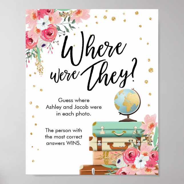 Affiche Where Were They Travel Bridal Shower Sign Game (Devant)