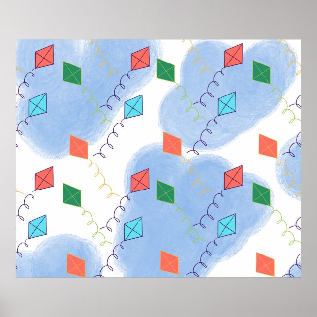 Affiche Whimiscal Kites Multicolored Sky Pattern (Devant)