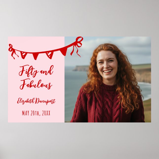 Affiche Whimsical 50 and Fabulous Doodle Birthday Photo  (Devant)