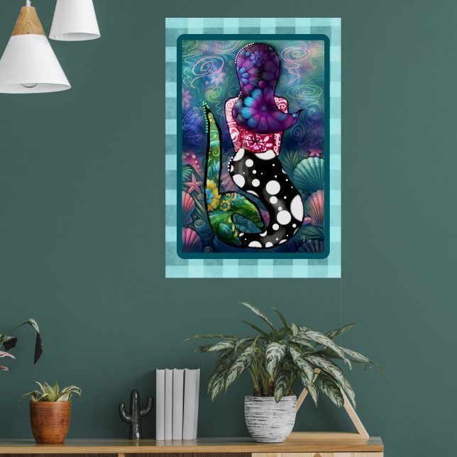 Affiche Whimsical Abstract Mermaid Nautical Teal Seashells (Salon 1)