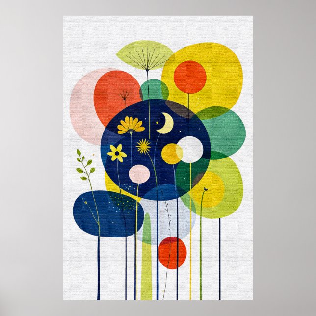 Affiche Whimsical Abstract Night Garden Mid Century Boho (Devant)