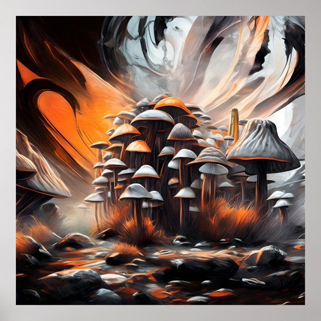 Affiche Whimsical Abstrait Mushroom Art (Devant)