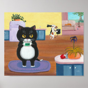 Affiche Whimsical Art Funny Black Cat Chien Créationarts