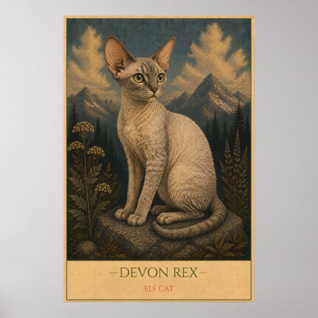 Affiche Whimsical Beauty: Devon Rex (Devant)