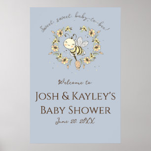 Affiche Whimsical Bee Wreath Co-Ed Baby Shower Welcome