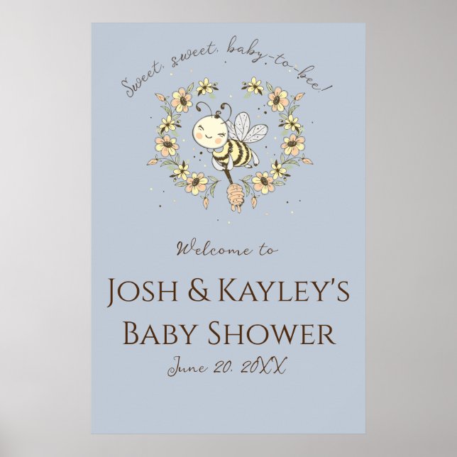 Affiche Whimsical Bee Wreath Co-Ed Baby Shower Welcome  (Devant)