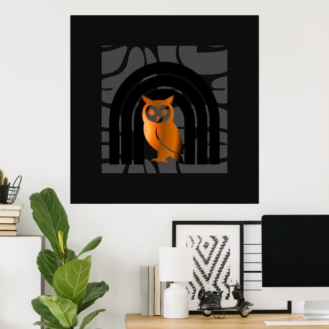 Affiche Whimsical Boho Owl & Tropical Monstera Leaf (Bureau à domicile)