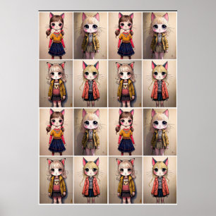 Affiche Whimsical Cat Girls (AI)