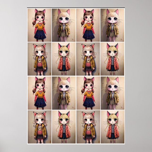 Affiche Whimsical Cat Girls (AI) (Devant)