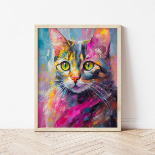 Affiche Whimsical Cat Portrait Abstrait Art Moderne