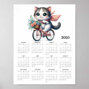 Affiche Whimsical Cat Riding a Bicycle 2025 Calendrier mur