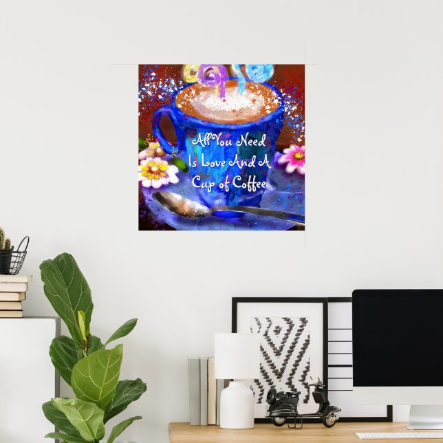 Affiche Whimsical Cup of Coffee Floral Personalized (Bureau à domicile)