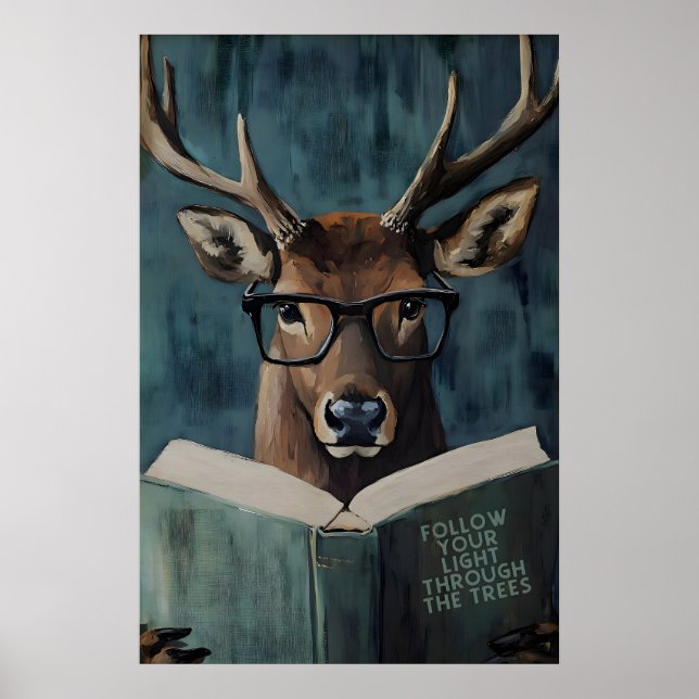 Affiche Whimsical Deer Reading Motivational Book – Funny (Devant)
