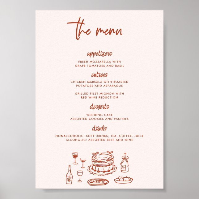 Affiche Whimsical Doodle Food Drawing Wedding (Devant)