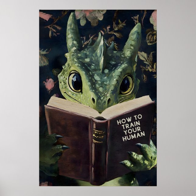 Affiche Whimsical Dragon Reading Train Your Human Book (Devant)