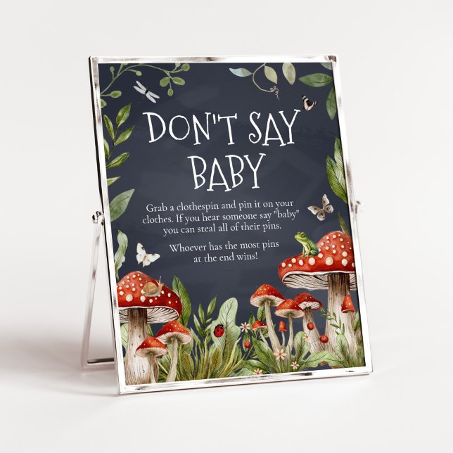 Affiche Whimsical Enchanted Champignons Ne pas dire bébé (Rustic Mushroom Baby Shower Don't Say Baby Sign)