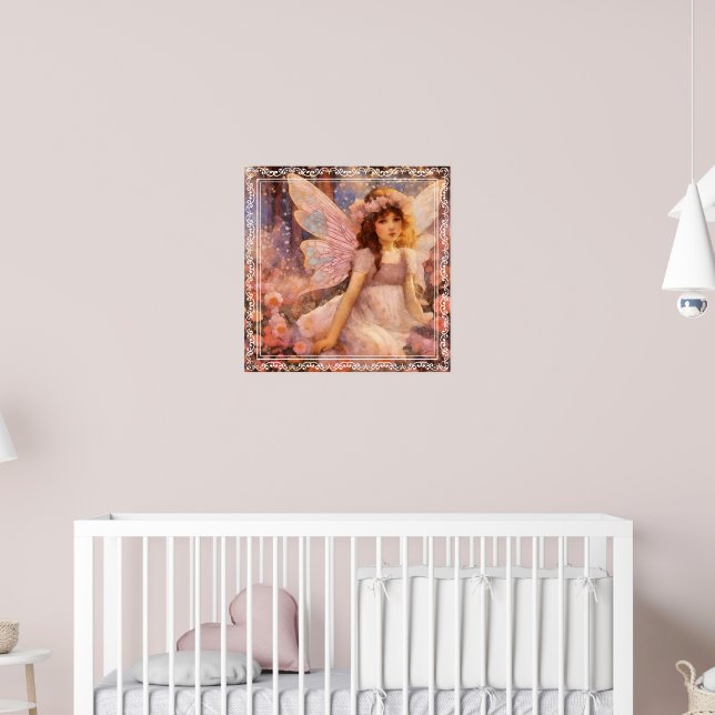 Affiche Whimsical Fairy in Dreamy Pink Floral Garden (Pépinière 2)