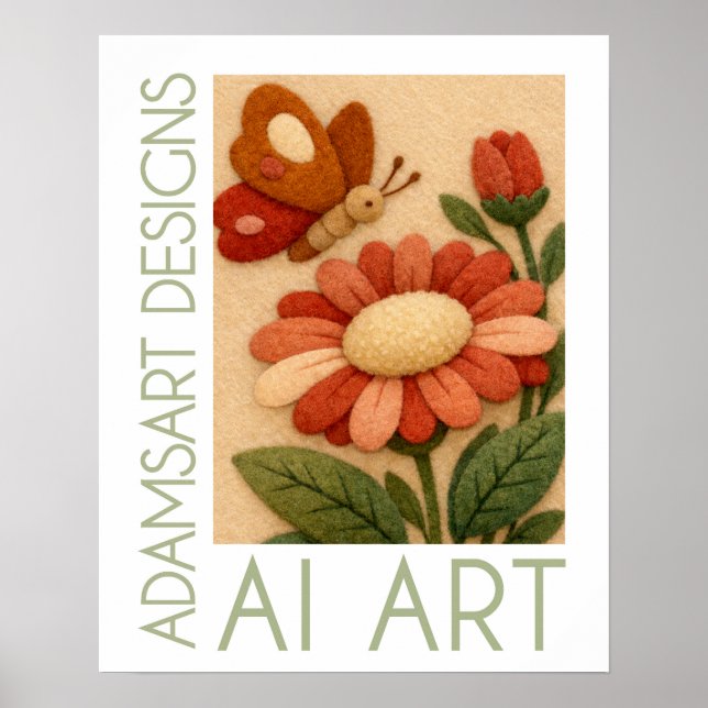 Affiche Whimsical Felt Butterfly and Flower Folk Art (Devant)
