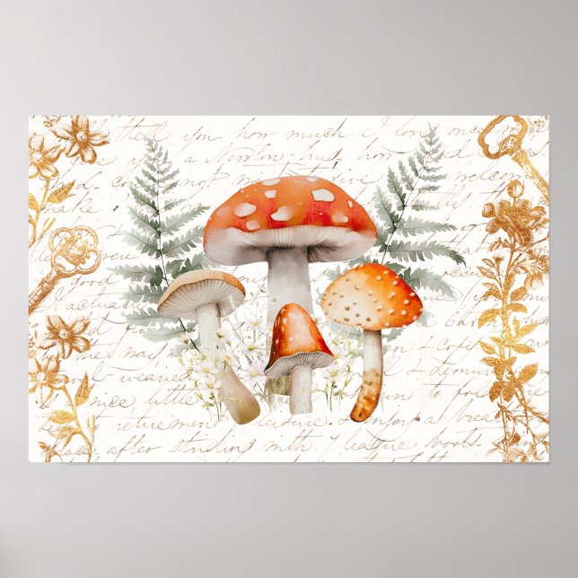 Affiche Whimsical Forest Champignons Lettre Vintage Agrito (Devant)