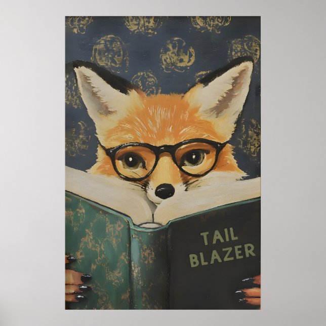 Affiche Whimsical Fox Reading Book Art Print (Devant)