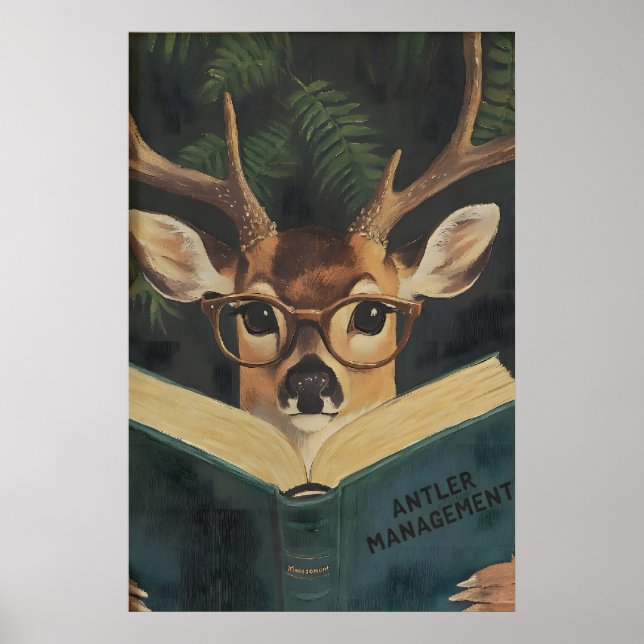 Affiche Whimsical Funny Deer Bookworm Wall Art Print (Devant)