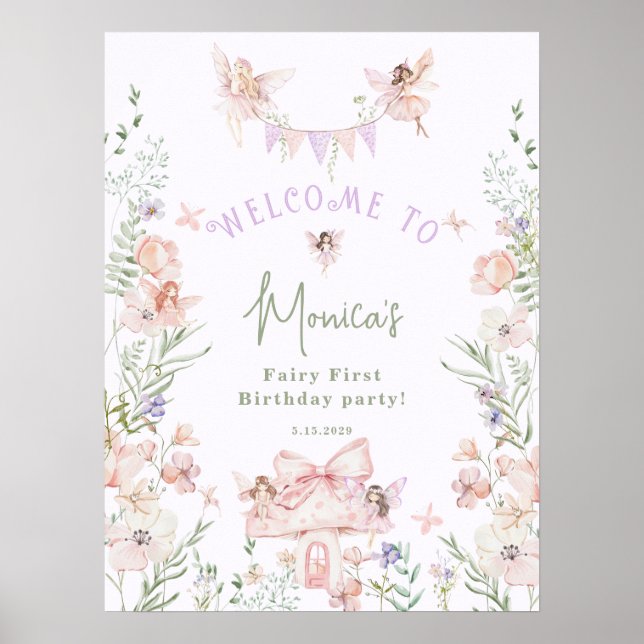 Affiche Whimsical garden Fairy First Birthday Welcome (Devant)