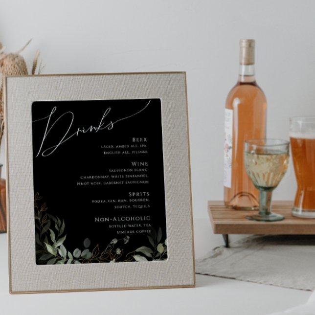 Affiche Whimsical Greenery Gold Black Mariage Boissons Men (Créateur téléchargé)