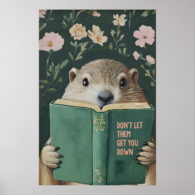 Affiche Whimsical Groundhog Reading Book Art Print (Devant)