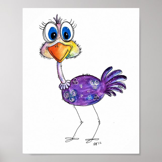 Affiche Whimsical Happy Violet Ostrich (Devant)