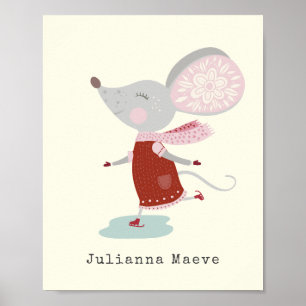Affiche Whimsical Ice Skater Mouse Holiday Name Custom
