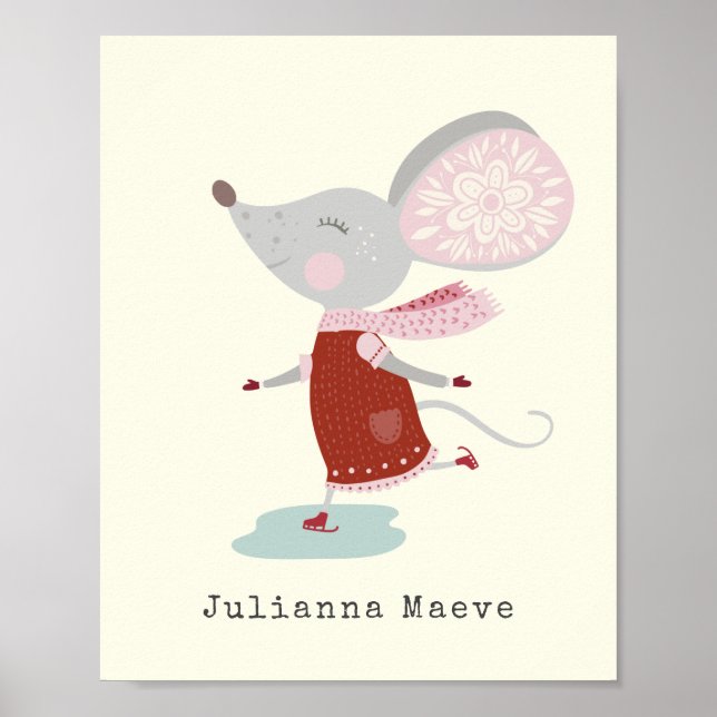 Affiche Whimsical Ice Skater Mouse Holiday Name Custom (Devant)