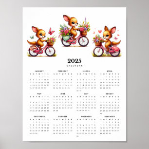 Affiche Whimsical Kangaroos sur les vélos 2025 Calendrier