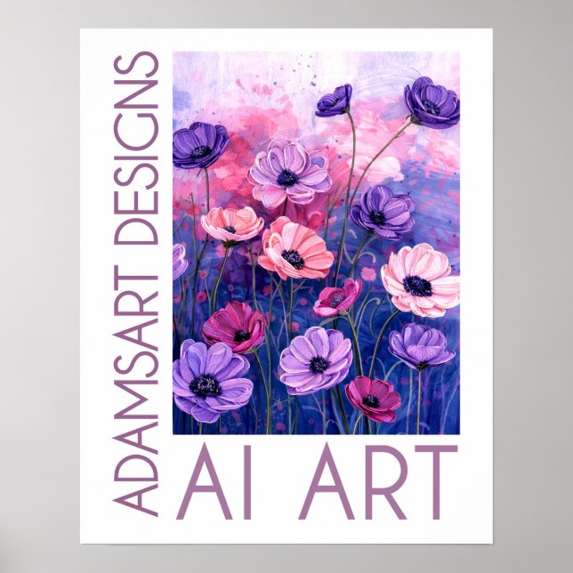 Affiche Whimsical Lavender & Pink Anemone Flower Garden (Devant)