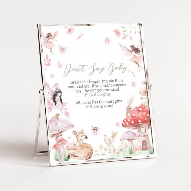 Affiche Whimsical Little Fairy Baby shower Ne pas dire béb (Little Fairy Whimsical Baby Shower Don't Say Baby Sign)