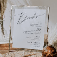 Whimsical Minimalist Script Wedding Drinks Menu