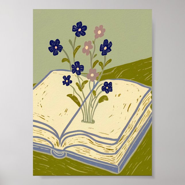 Affiche Whimsical Open Book with Wildflowers Illustration  (Devant)