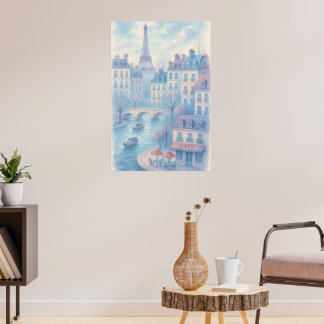 Affiche Whimsical Paris Watercolor Cityscape