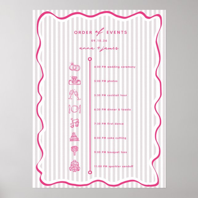 Affiche Whimsical Pink Order of Events Timeline (Devant)
