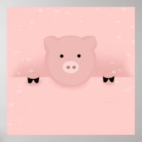 Whimsical pink pig cute Farm Animal