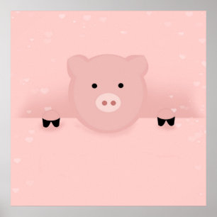 Affiche Whimsical pink pig cute Farm Animal