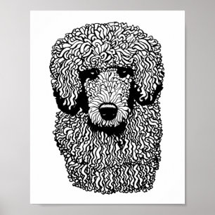 Affiche Whimsical Poodle Chien Tête Animaux Animaux